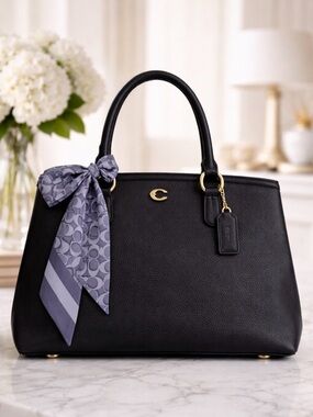 COACH DARK VIOLET MIST PURPLE SIGNATURE C SILK SKINNY SCARF BAG TIE NWT